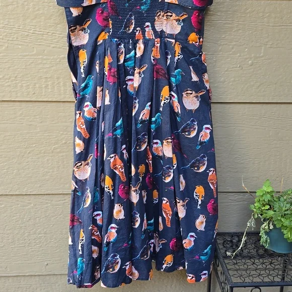 Anthropologie Maeve native bird print cotton fit flare dress 8 - Picture 11 of 14